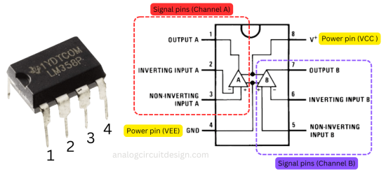 opamp_358_pinouts LM358 opamp pin out details