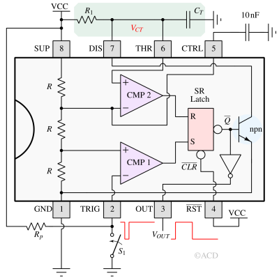 Monostable multivibrator using Timer 555