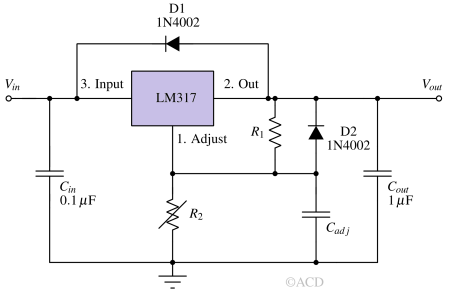 LM317 application circuit as a adjustable voltage regulator