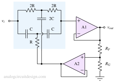 active RC notch filter circuit with adjustable Q-factor