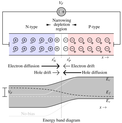 Junction profile and energy band diagram in forward bias