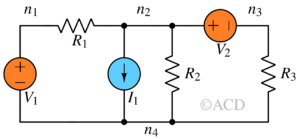 A linear electrical network with two supernodes